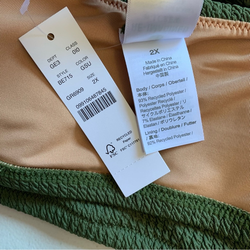 J Crew Size 2X Green Textured One Shoulder Bikini Top Swimwear NWT - Picture 13 of 17